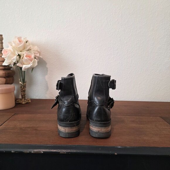 Vintage (90s) Skechers Black Leather Double Buckle Ankle Boot Sz 6 - Picture 6 of 9